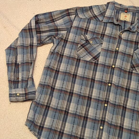 Ruff Hewn Woman Blue Multi Color Plaid Button Up 100% Cotton Front Pocket - Picture 4 of 7